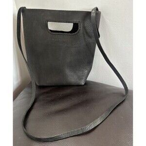 Half United Black Soft Leather Crossbody Bucket Bag Hand Made